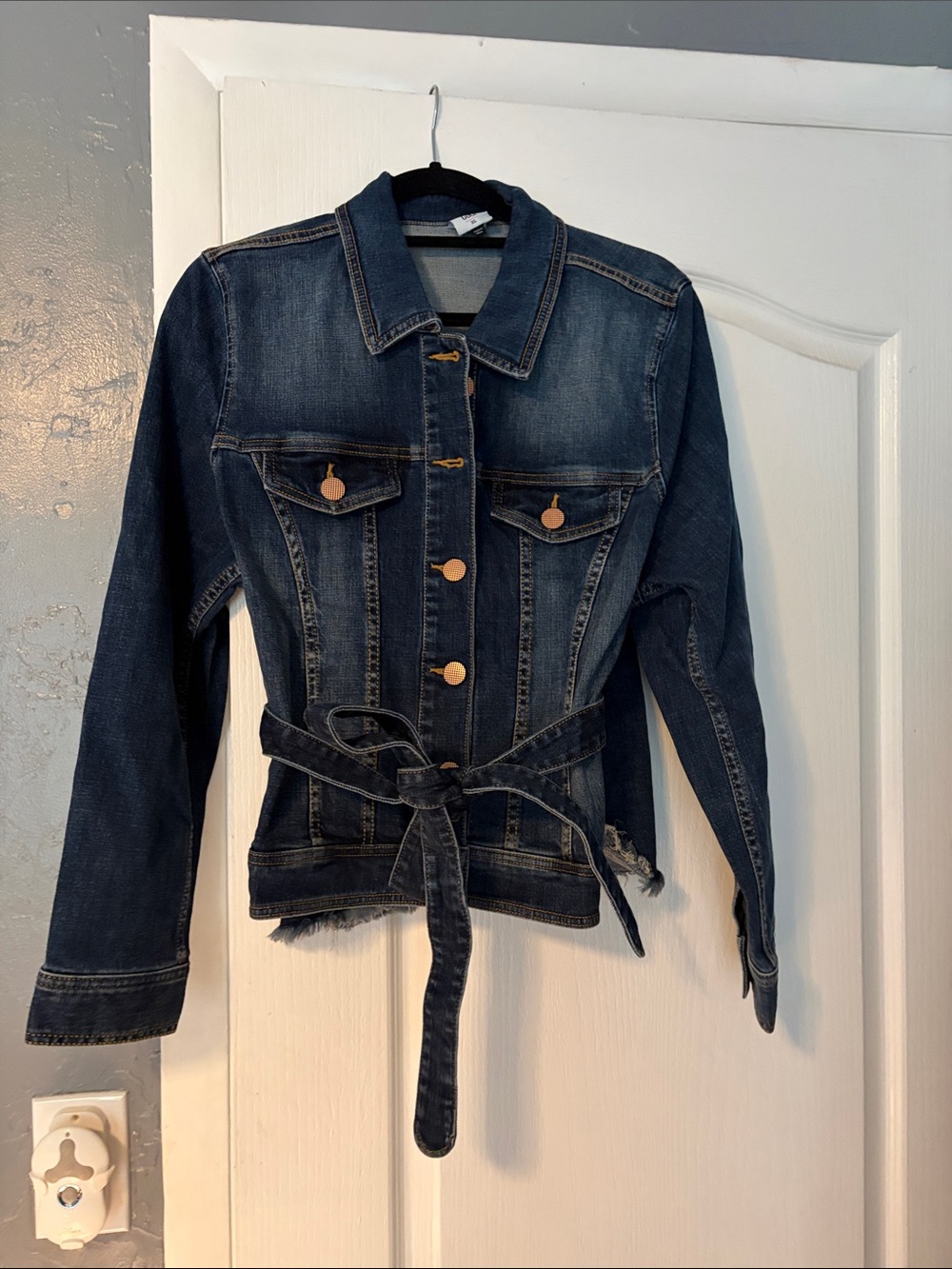 Cabi Dark Blue Denim Belted Jacket - Women